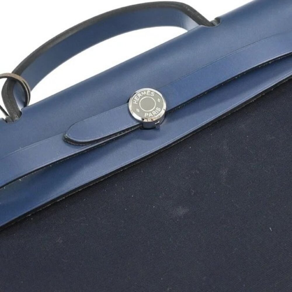 Hermes Beige Navy Toile H Officier Herbag PM 2 in 1 Handbag C□F 117854 - Picture 4 of 10